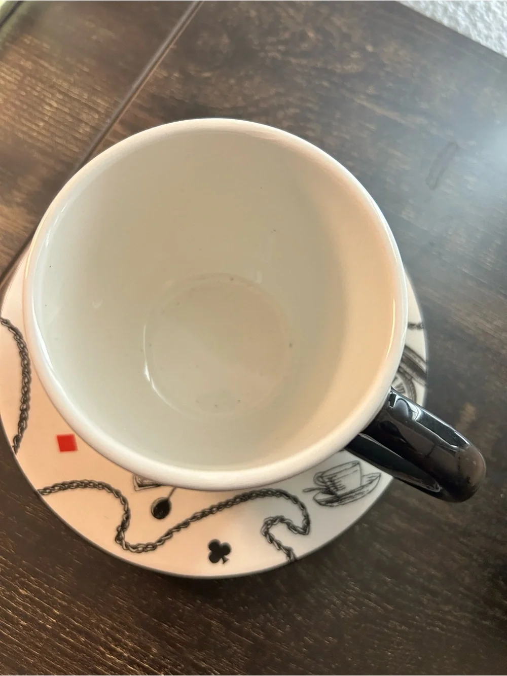White Alice in Wonderland Teapot and Cup Set with Black Accents